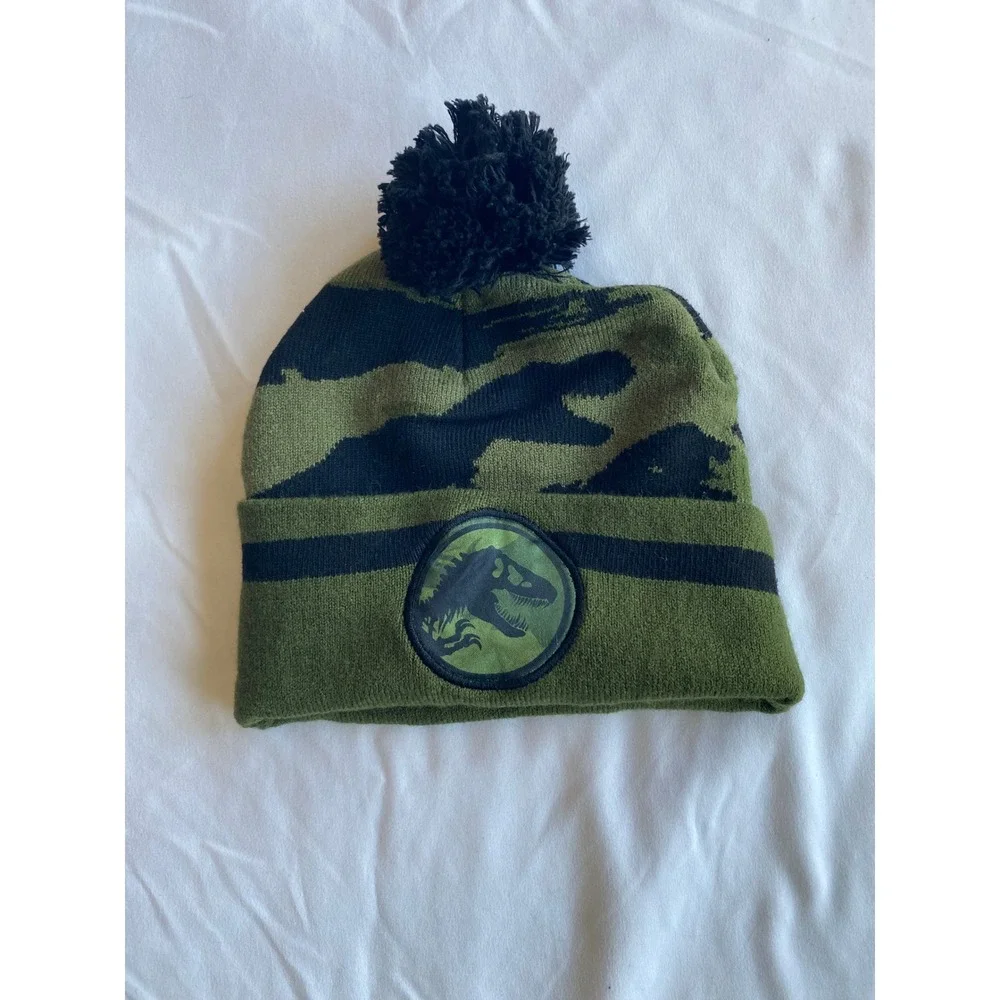 Jurassic World Boys Camo Dinosaur Gorpcore Beanie Size OSFM Green Black